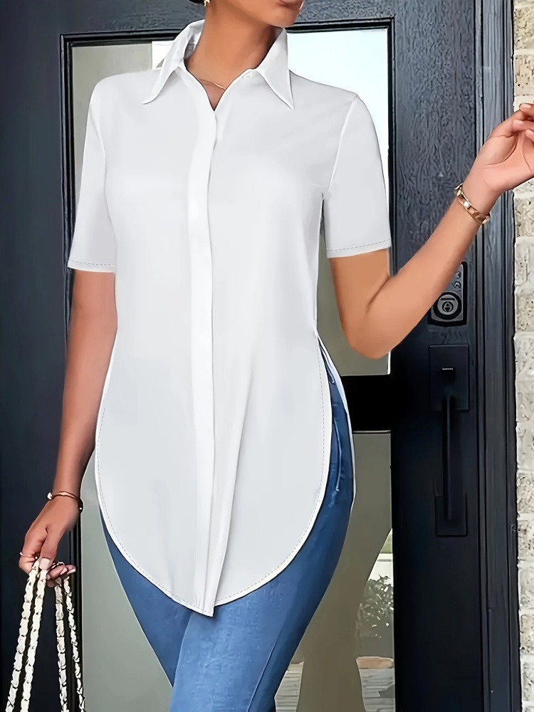 Camisa de botão branco feminin - Shirt Camp Collar avaliação e preço